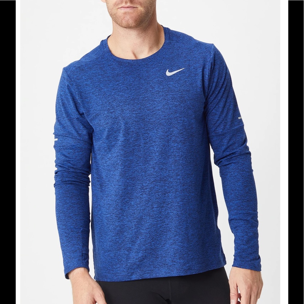 NIKE Dri Fit T Shirt Marled Space Dye Royal Blue L/S Crew Neck Size S Small $50